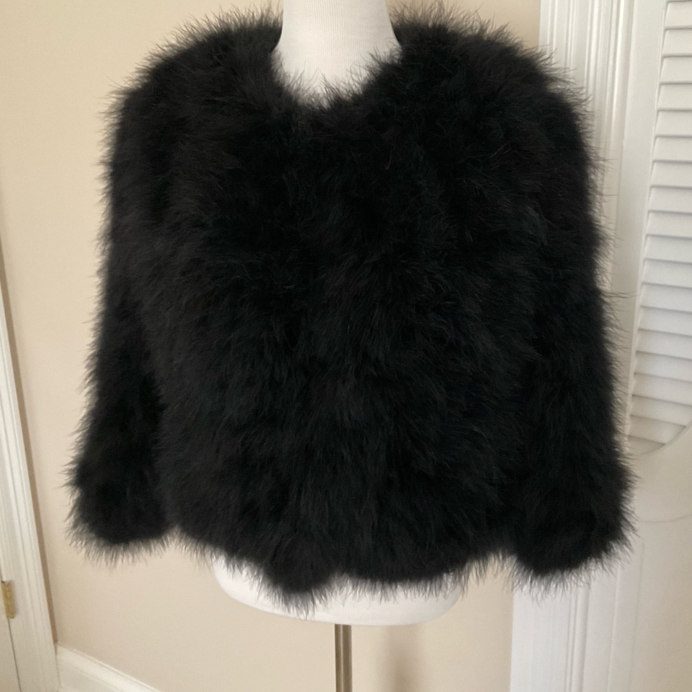 FUR JACKET ( MARABOU FEATHER ) BY CASSIN SIZE L .